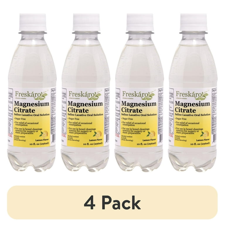 4 pack) Freskaro Magnesium Citrate Oral Solution 10 oz, Lemon