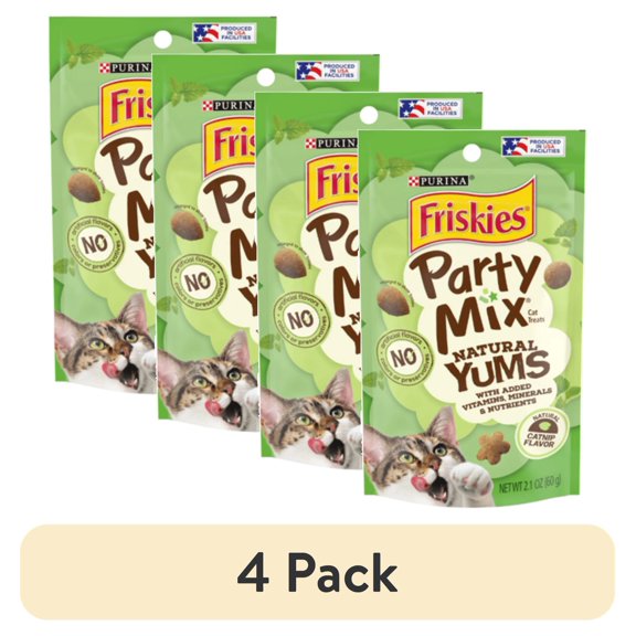 (4 pack) Friskies , Natural Cat Treats, Party Mix Natural Yums Catnip Flavor, 2.1 oz. Pouch- Pack of 2