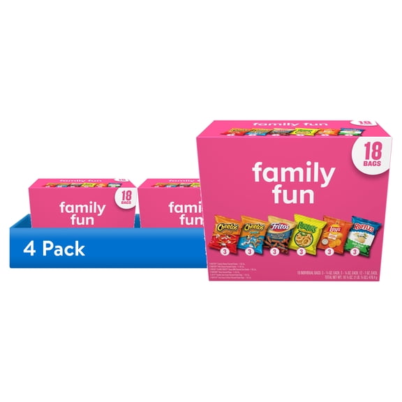 (4 pack) Frito-Lay Family Fun Mix Variety Pack Snack Chips, 18 count multipack