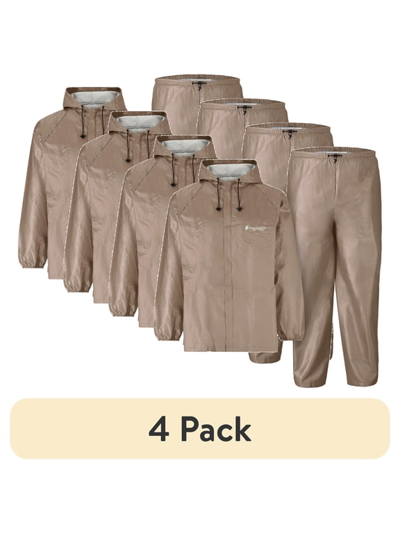 (4 pack) Frogg Toggs Ultra-Lite2 Rain Suit for Men, Lightweight Waterproof Pants and Jacket, Khaki, XL/2X