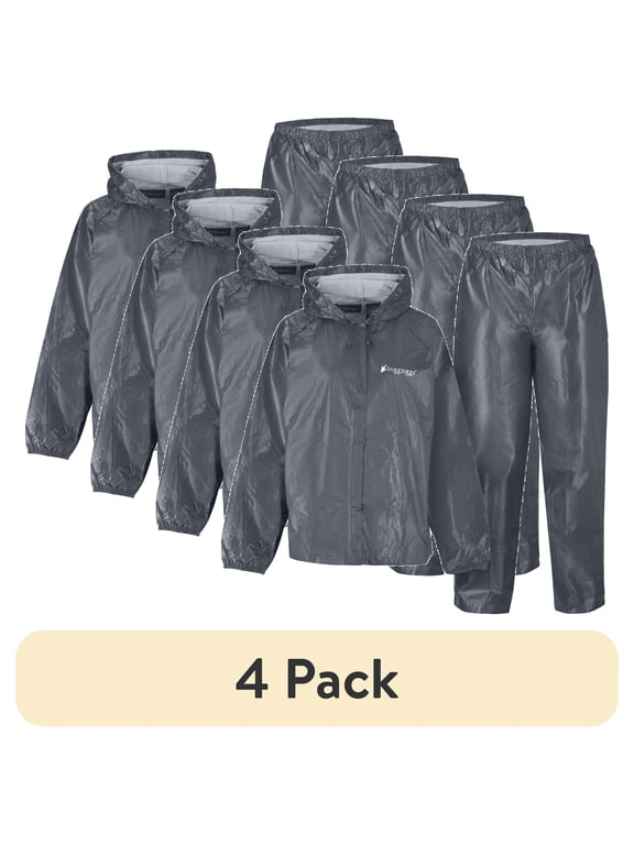 (4 pack) Frogg Toggs Ultra-Lite2 Rain Suit for Women, Lightweight Waterproof Pants and Jacket, Carbon Black, Small/Medium