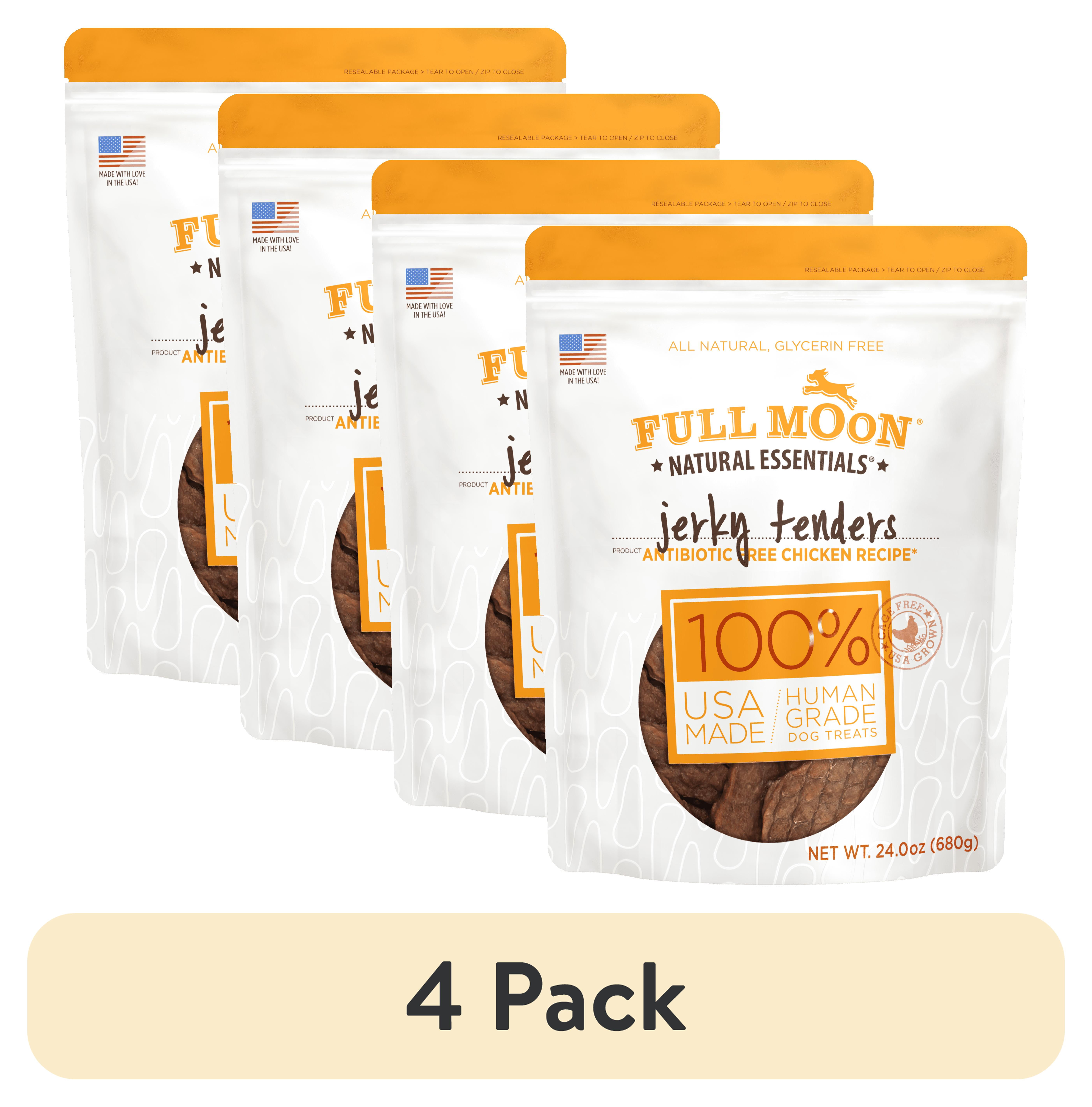 (4 pack) Full Moon All Natural Human Grade Dog Treats, Essential Chicken Jerky Tenders, 24 Ounce