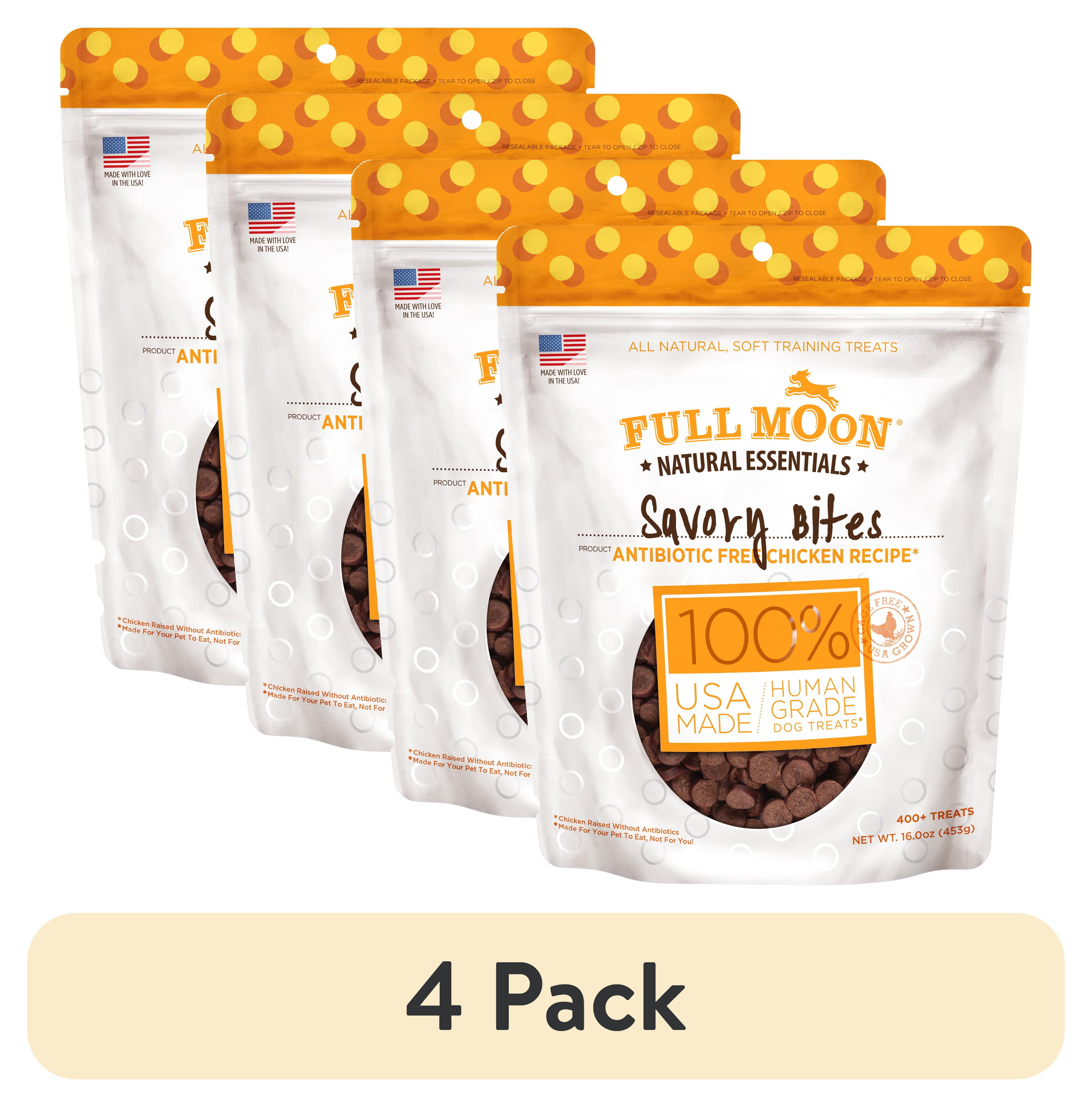 (4 pack) Full Moon All Natural Human Grade Dog Treats, Essential Chicken Savory Bites, 16 Ounce