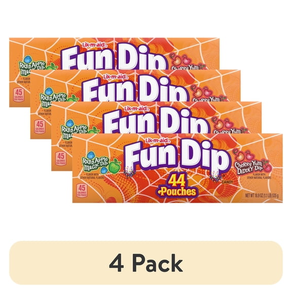 (4 pack) Fun Dip Halloween Razz Apple Magic Dip & Cherry Yum Diddly Dip Candy Pouches, 44 Count Box