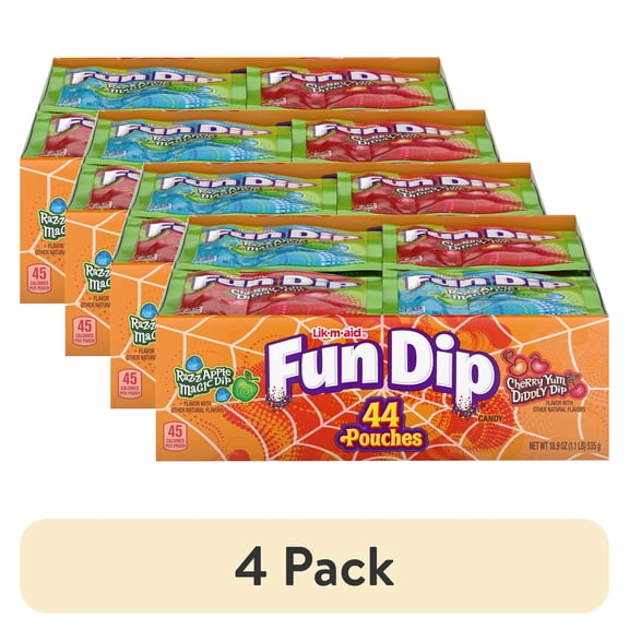 (4 pack) Fun Dip Razz Apple Magic Dip & Cherry Yum Diddly, Halloween Candy, 44 Count, 18.9 oz Box