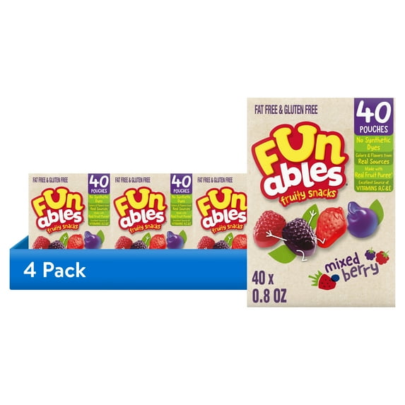 (4 pack) Funables Fruity Snacks, Mixed Berry Flavored Snacks, 0.8 Ounce Pouches, 40 Count