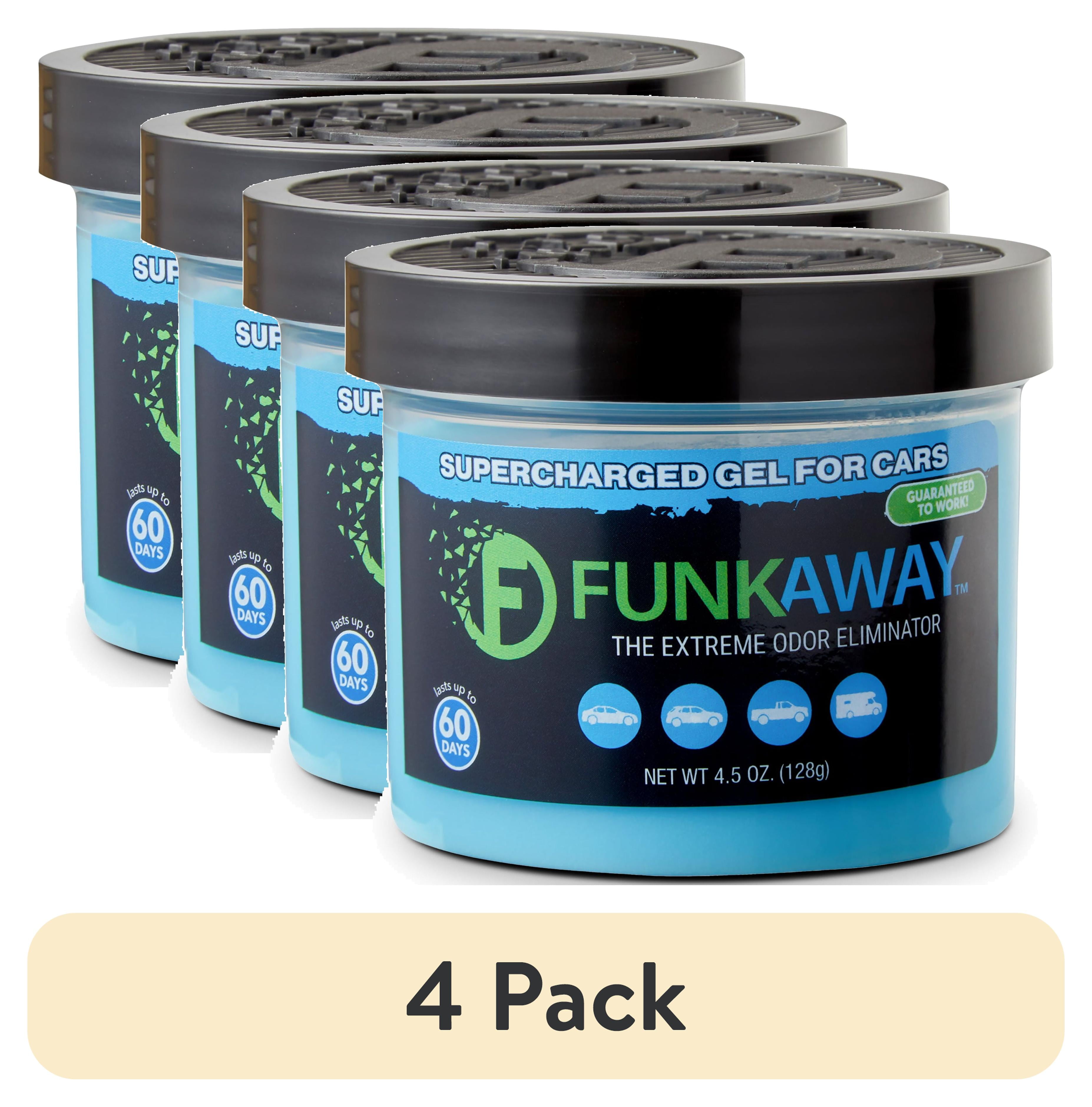 (4 pack) FunkAway Supercharged Gel for Cars, 4.5 oz., Extreme Odor Eliminator Soaks up and Removes Smells