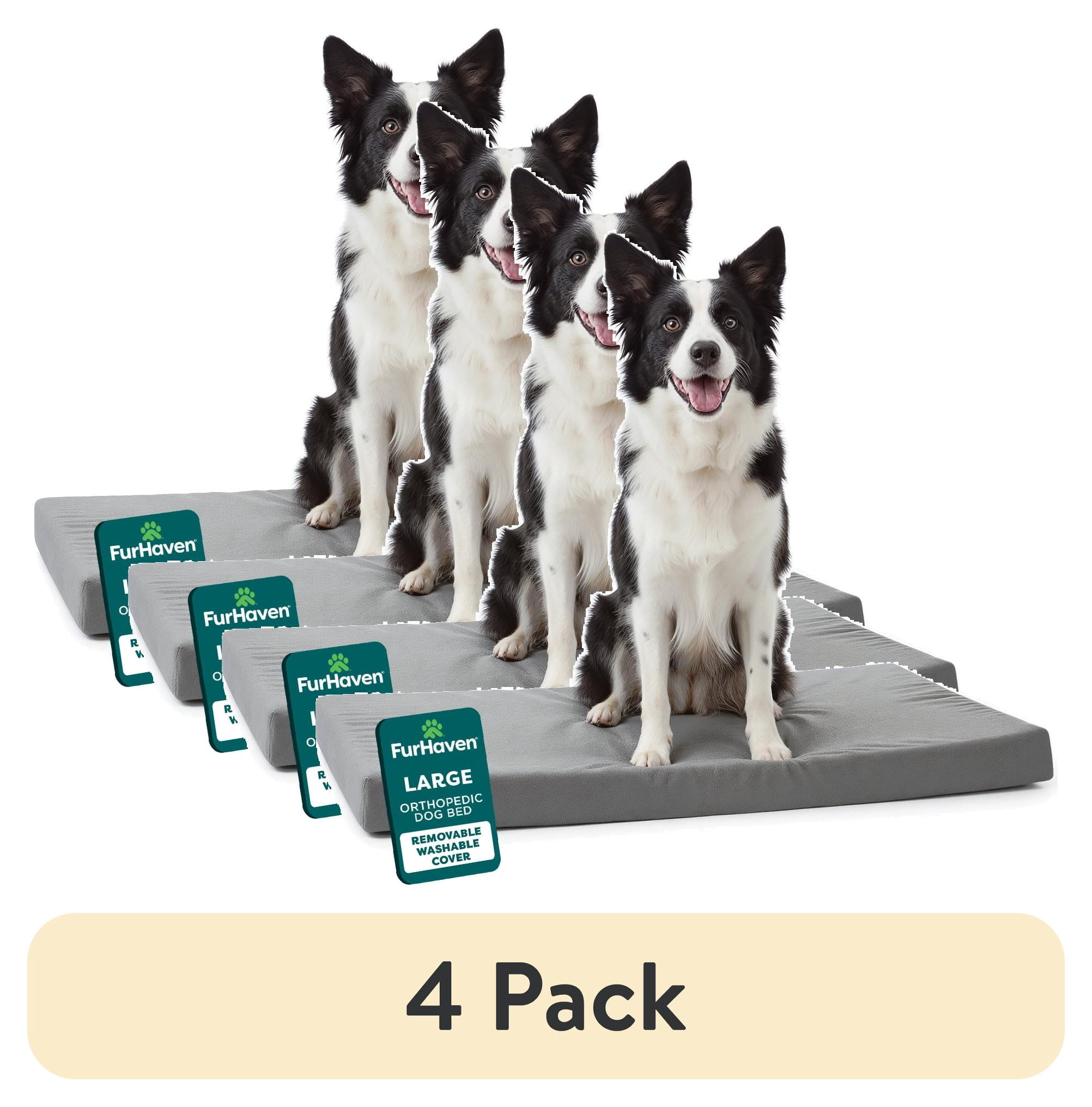 (4 pack) FurHaven Pet Products Restful Dreamer Medium/Large Orthopedic Foam Deluxe Crate Mat, Gray