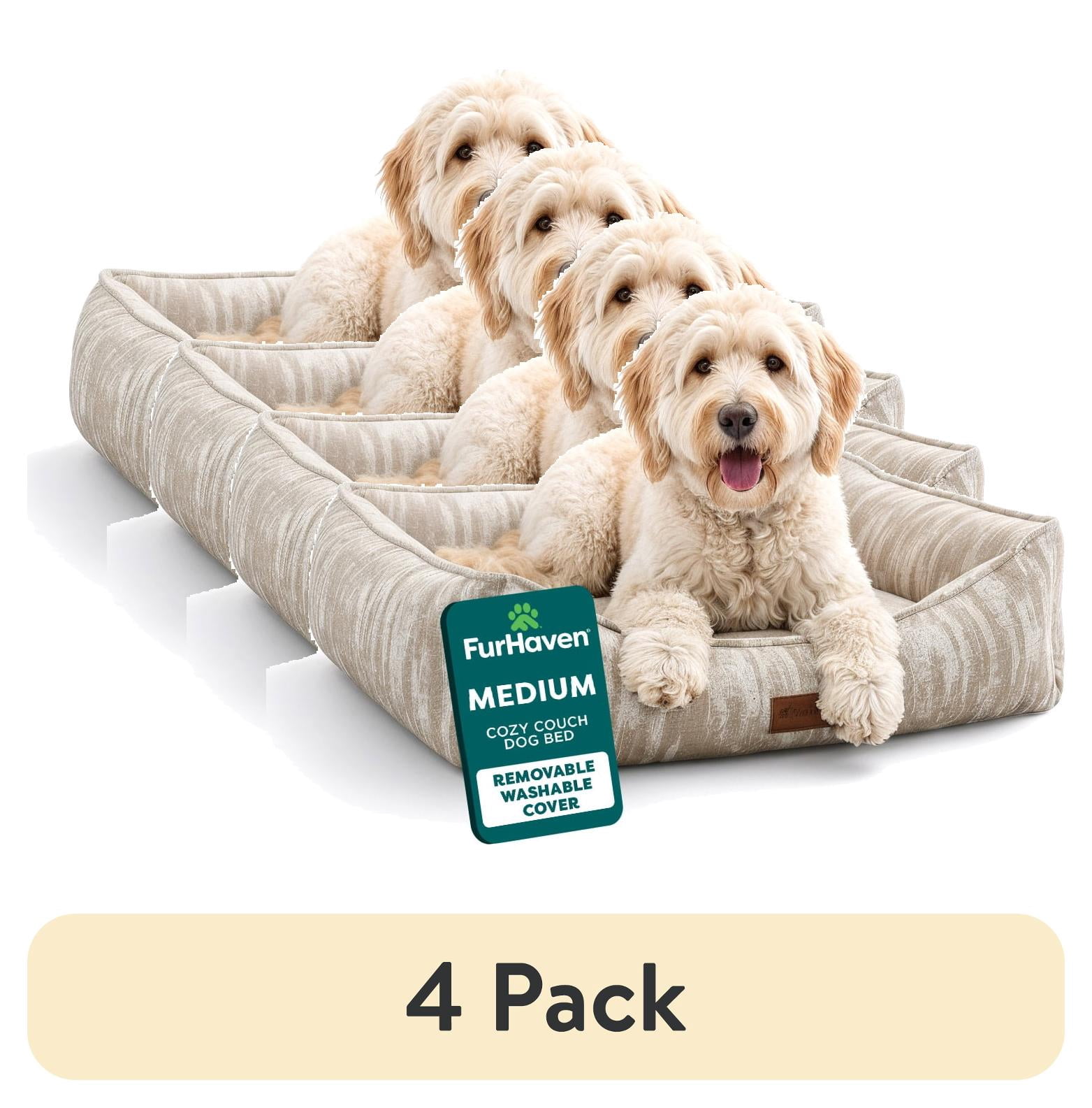 (4 pack) Furhaven Pet Products Medium Overstuffed Cozy Couch Non-Slip Dog & Cat Bed, 27"x21", Taupe