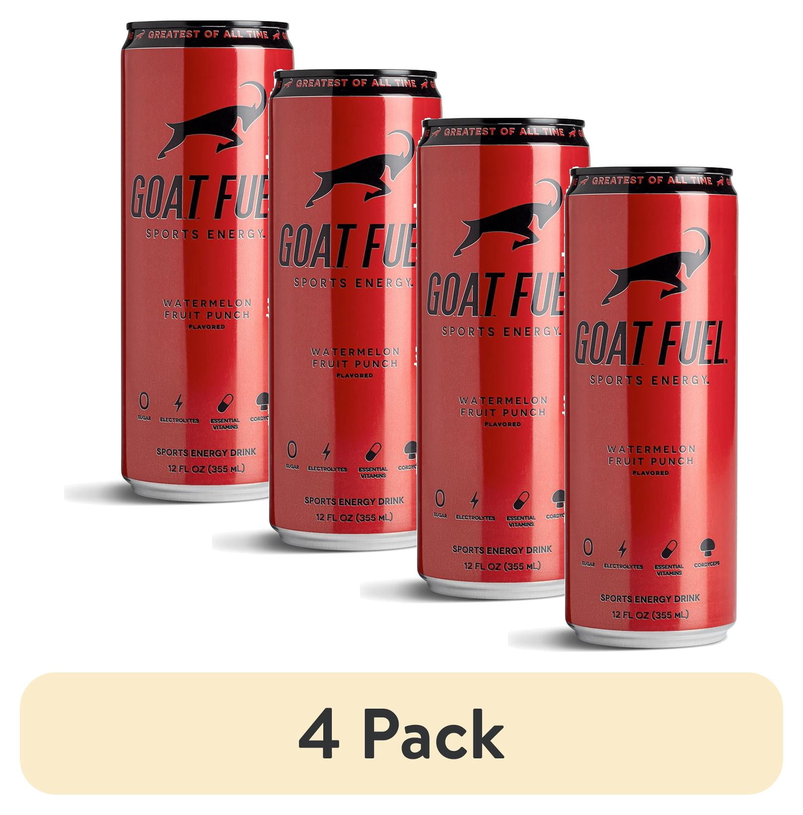 (4 pack) G.O.A.T. Fuel Sports Energy Drink, Watermelon Fruit Punch, 12-oz