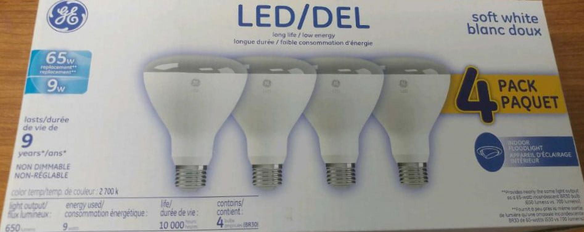 (4 pack) GE 29913 soft white LED 65 watt equivalent BR30 LED light bulb