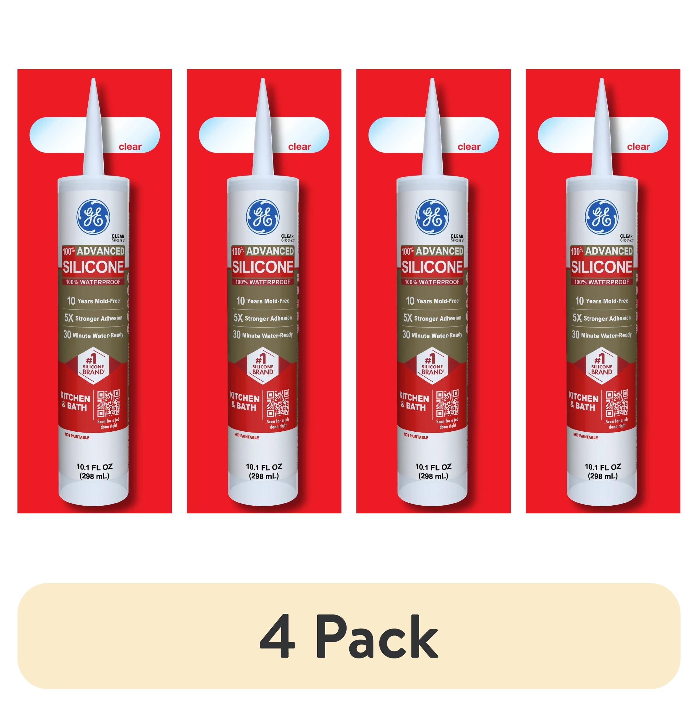 (4 pack) GE Advanced Silicone Kitchen & Bath Sealant, Pack of 1, Clear 10.1 fl oz Cartridge