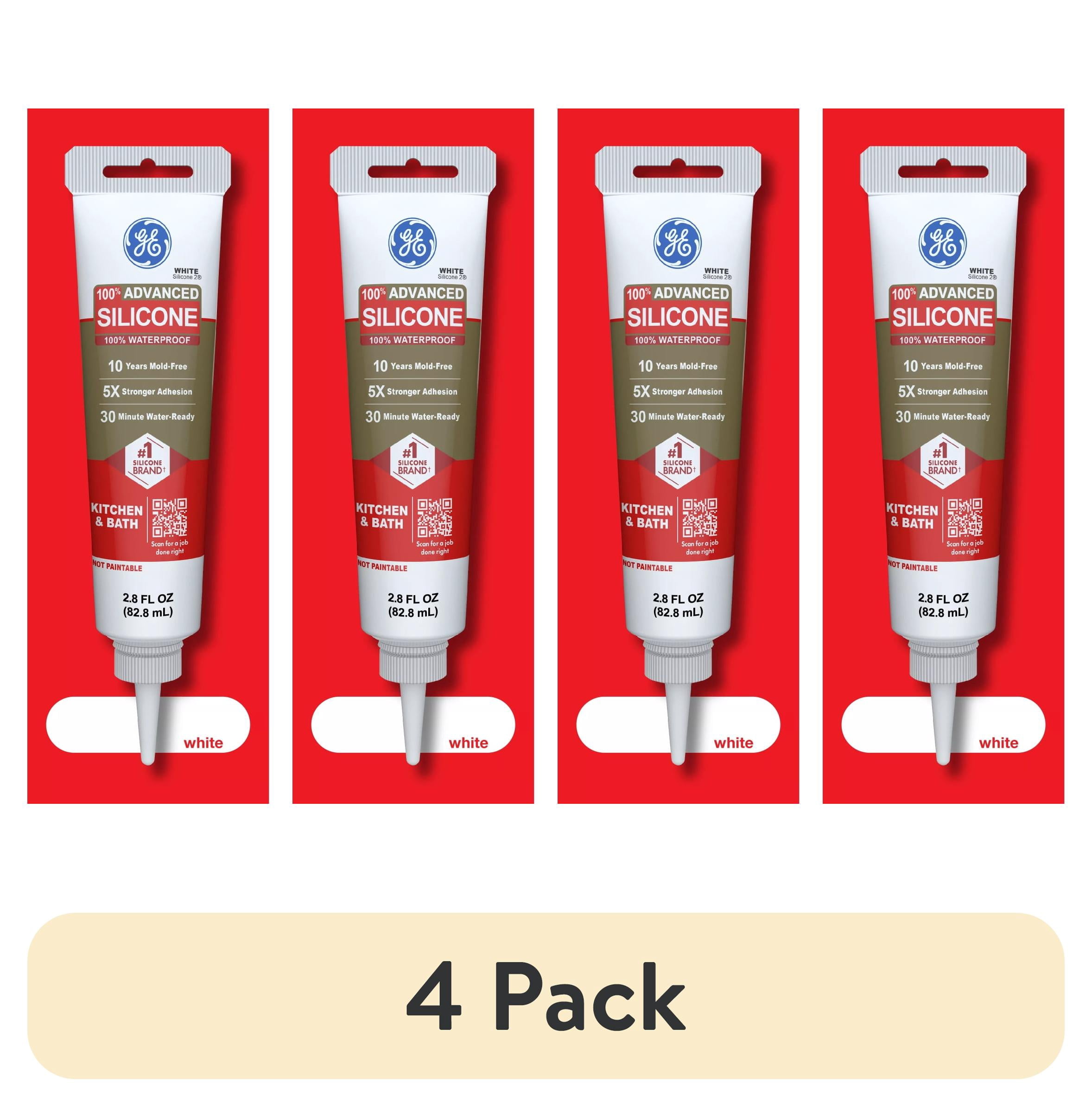 (4 pack) GE Advanced Silicone Kitchen & Bath Sealant, Pack of 1, White 2.8 fl oz Tube