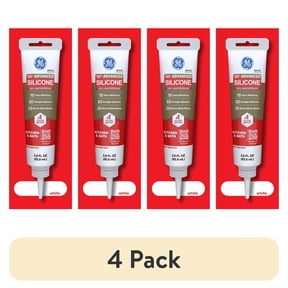 (4 pack) GE Advanced Silicone Kitchen & Bath Sealant, Pack of 1, White 2.8 fl oz Tube