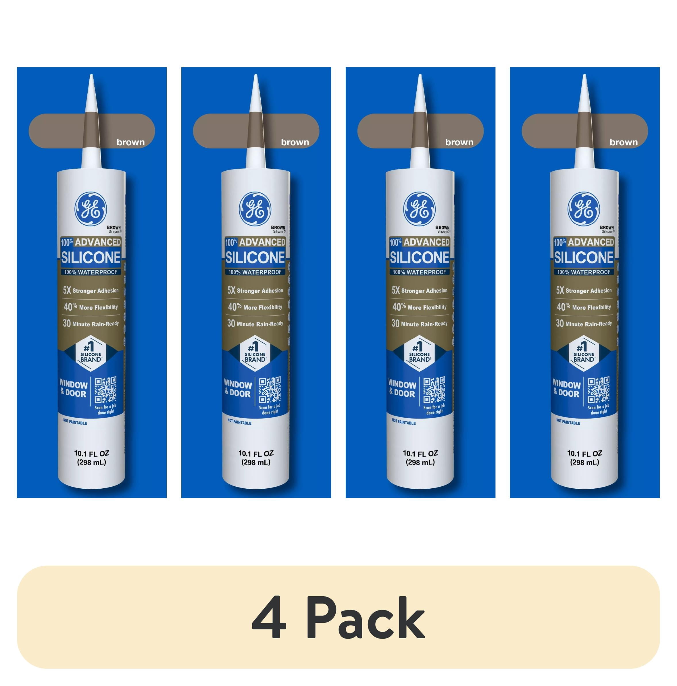 (4 pack) GE Advanced Silicone Window & Door Sealant, Pack of 1, Brown 10.1 fl oz Cartridge