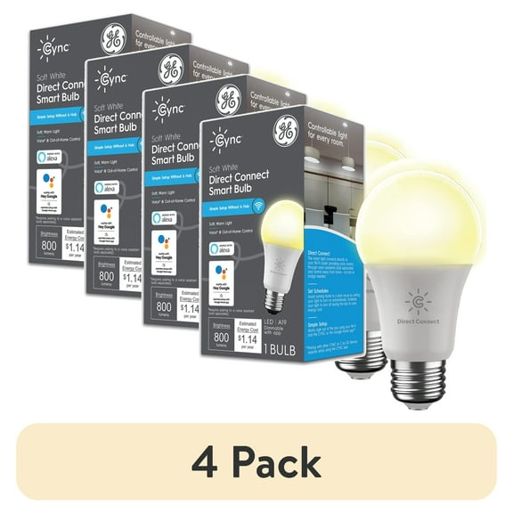 (4 pack) GE Cync A19 Smart LED Light Bulb, Soft White Indoor Décor Lights, 60 Watts, Medium Base, 1pk