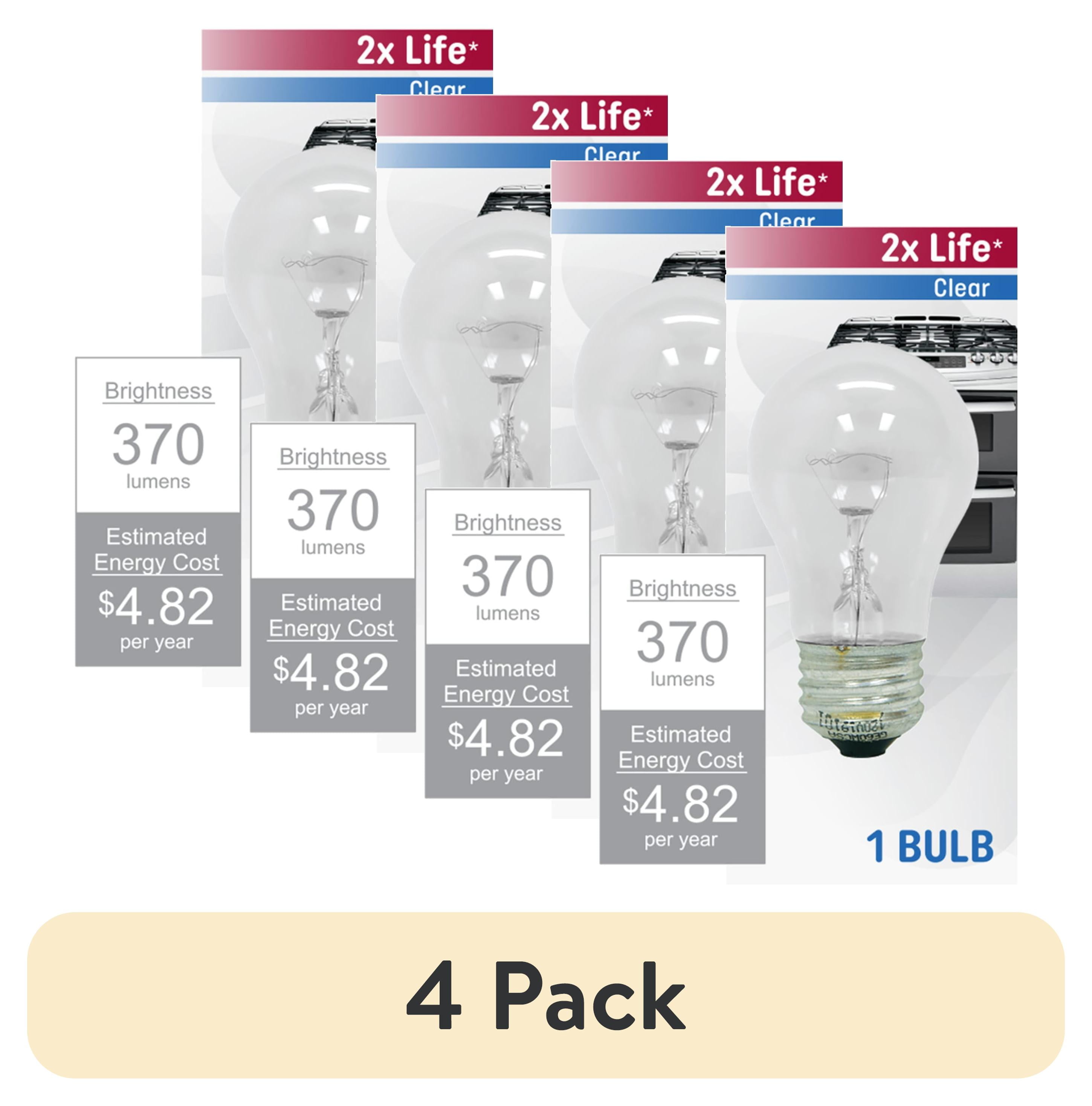 (4 pack) GE Incandescent Light Bulb, 40 Watt, Soft White, A15 Appliance Bulb, Medium Base, Clear Finish