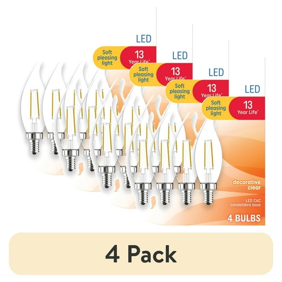 (4 pack) GE LED Light Bulbs, 40 Watts, Soft White, CA11 Bulbs, 13yr, 4pk