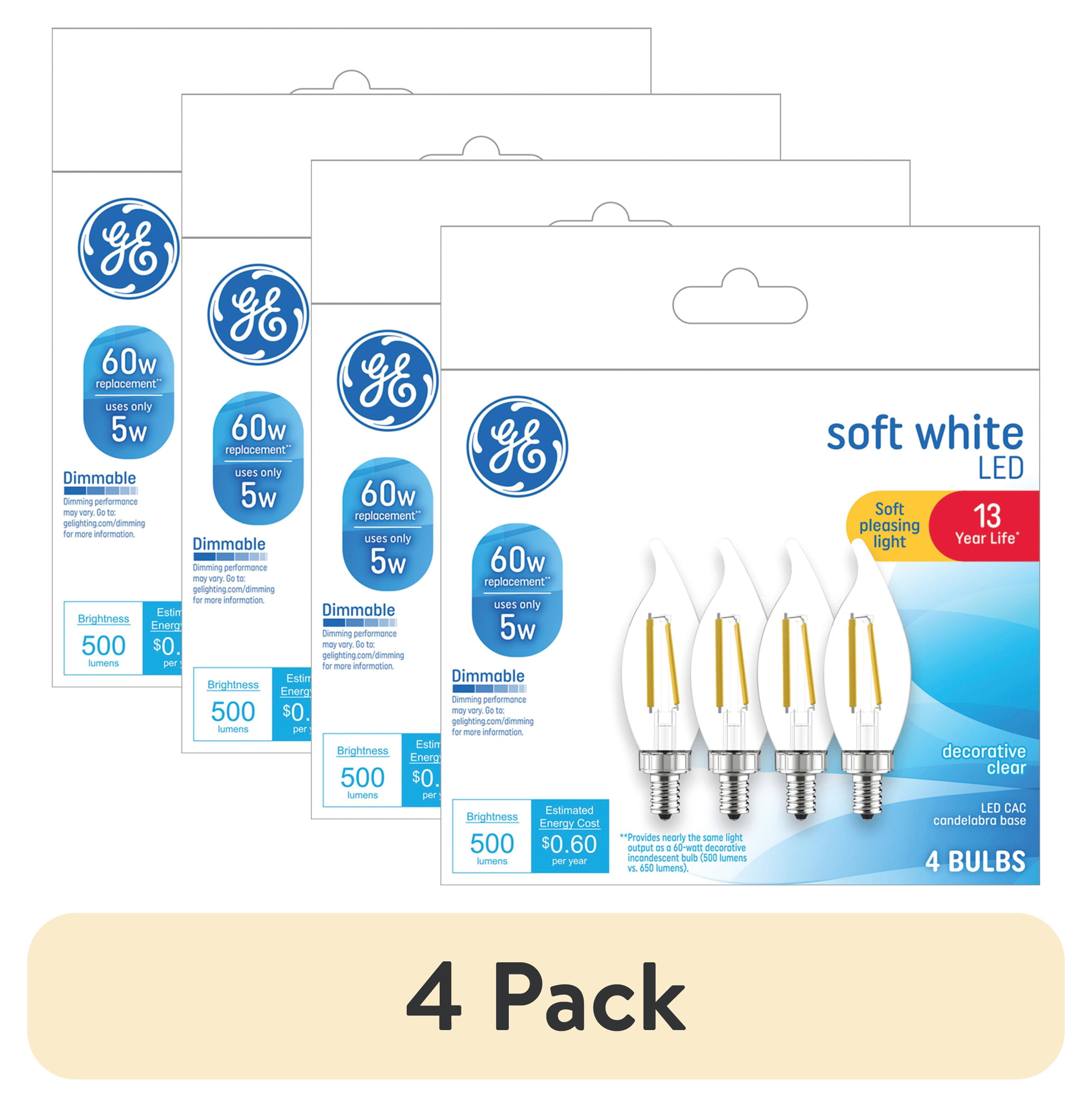 (1 pack) GE LED Light Bulbs, 60 Watt, Soft White, CA11 Bulbs, Small Base, 13yr, 4pk
