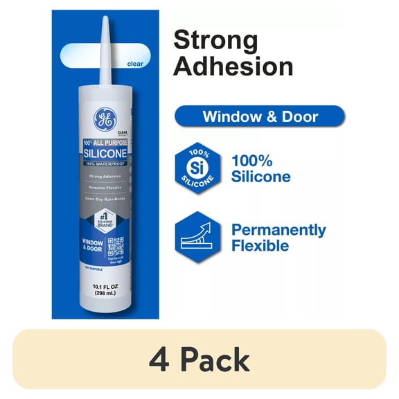(4 pack) GE Silicone 1 All Purpose Sealant Window & Door, Pack of 1, Clear 10.1 fl oz Cartridge