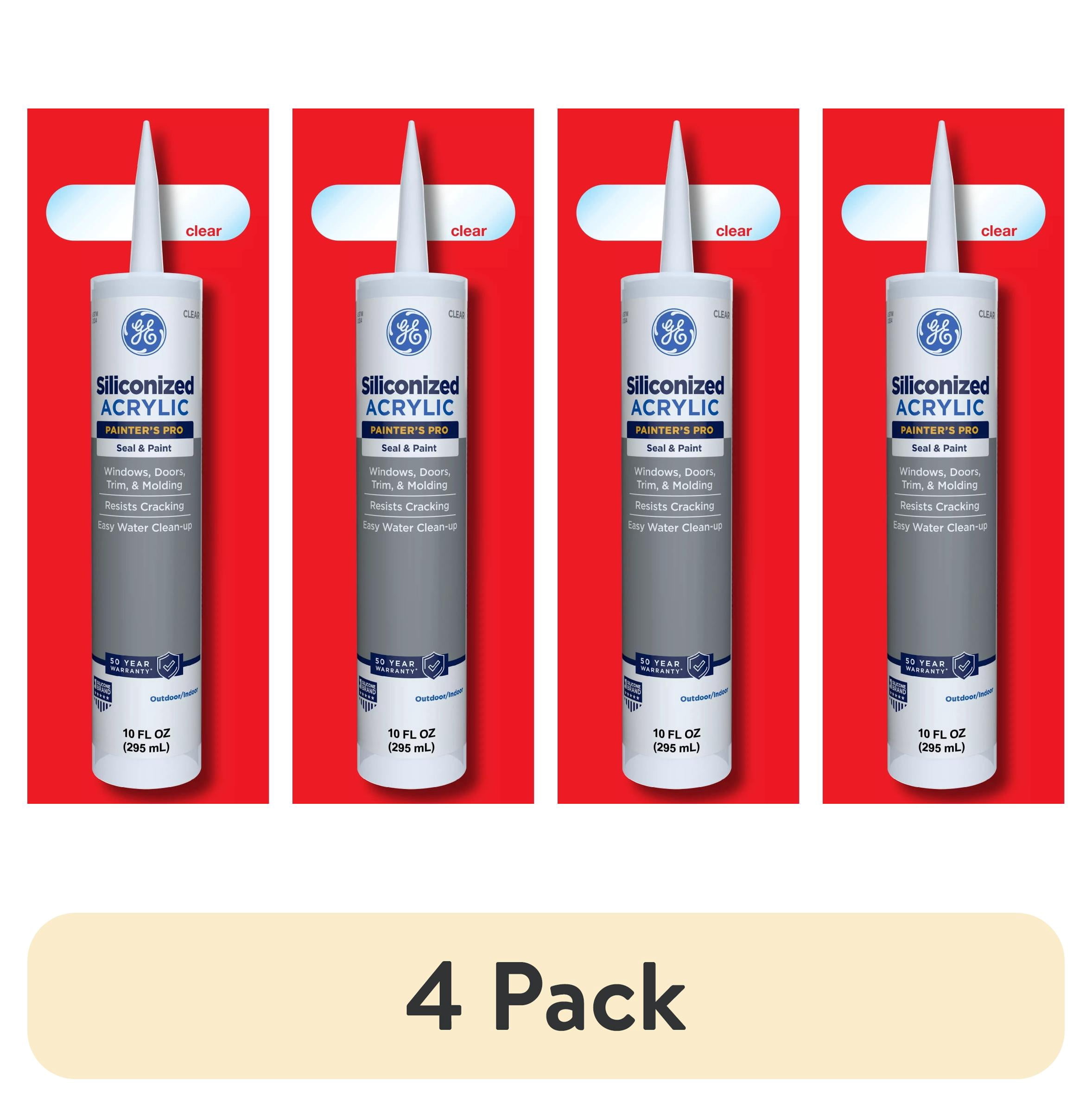 (4 pack) GE Siliconized Acrylic Painters Pro Sealant Seal & Paint, Pack of 1, Clear 10 fl oz Cartridge