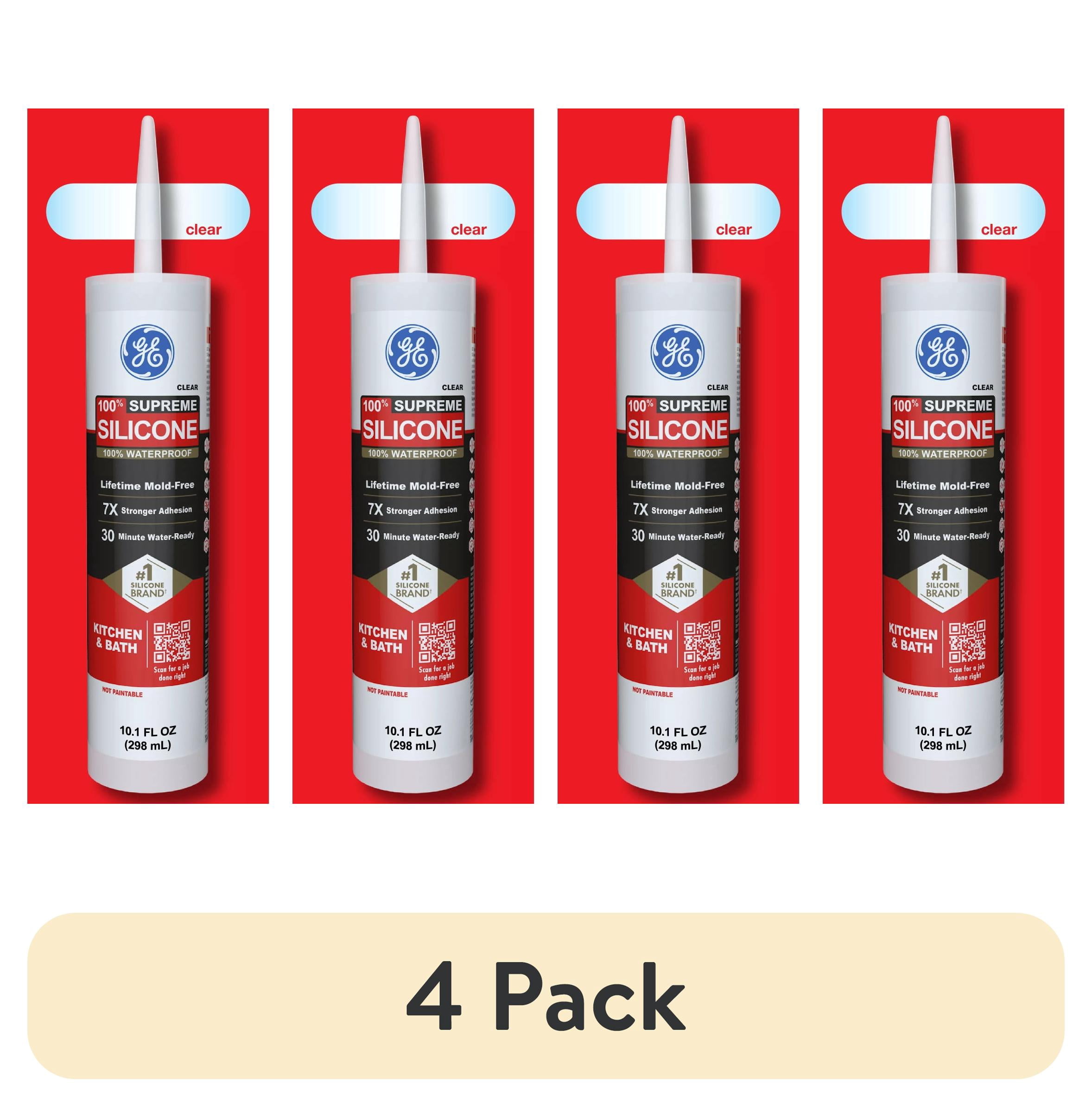 (4 pack) GE Supreme Silicone Kitchen & Bath Sealant, Pack of 1, Clear 10.1 fl oz Cartridge