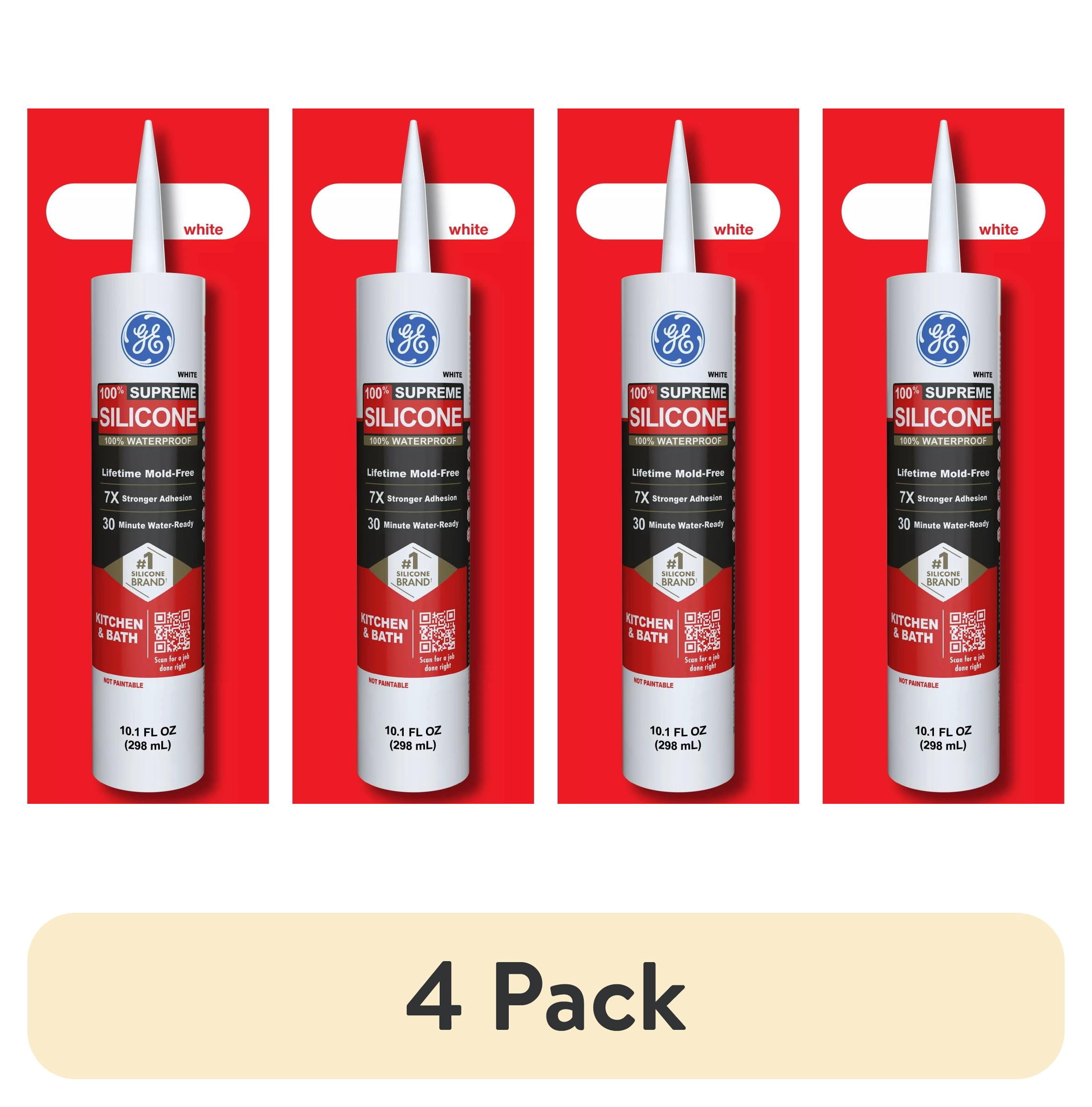 (4 pack) GE Supreme Silicone Kitchen & Bath Sealant, Pack of 1, White 10.1 fl oz Cartridge