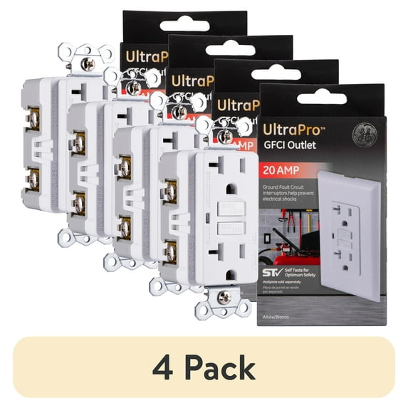 (4 pack) GE UltraPro 20A GFCI Outlet, White – 32077