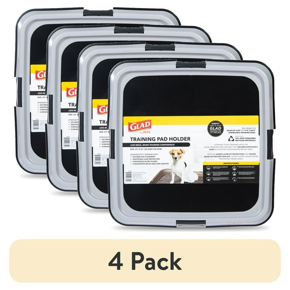 (4 pack) GLAD For Pets Dog Training Pad Potty Training Pad Holder with Leak Protection 23"x23"