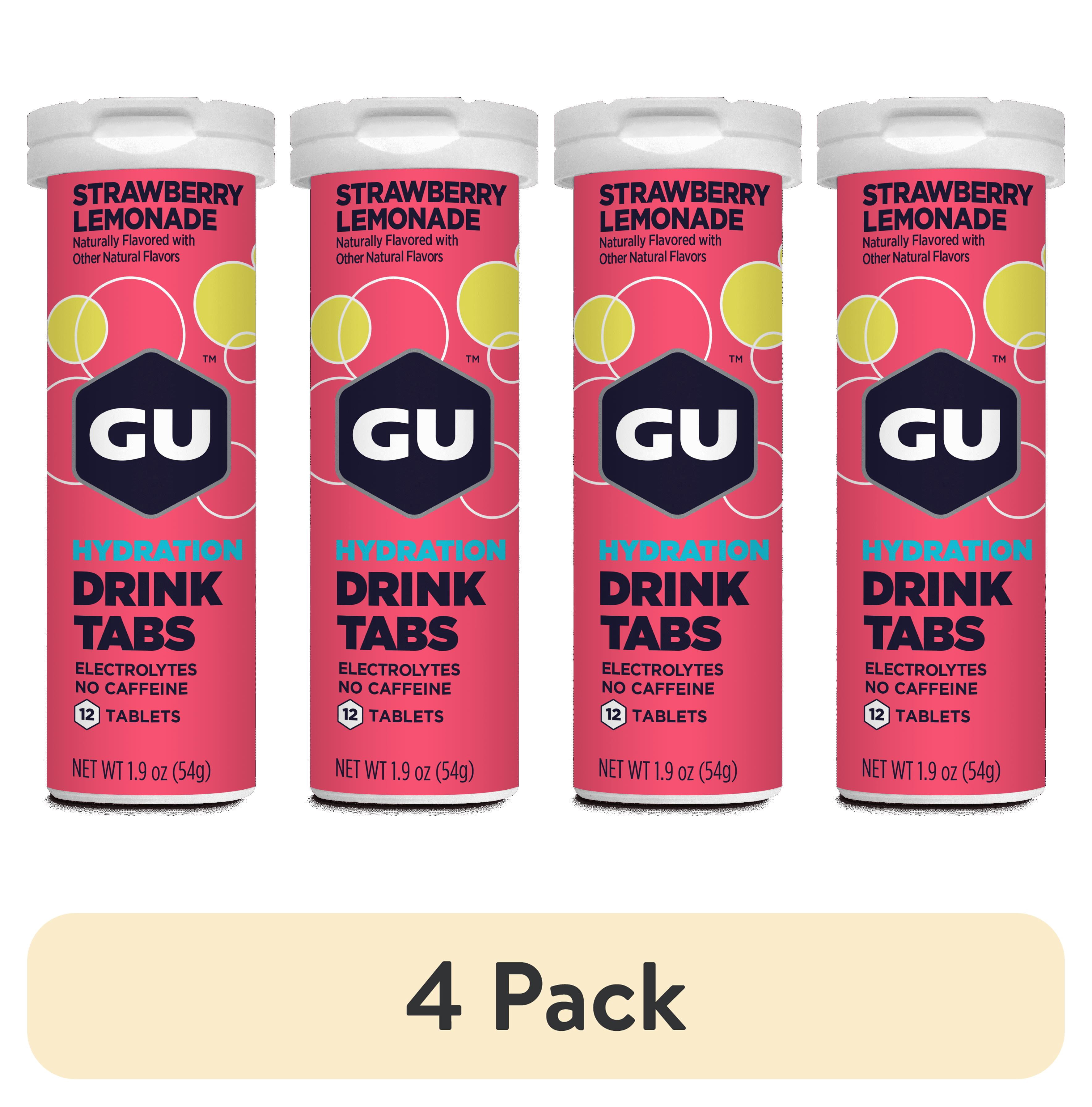 (4 pack) GU Energy Hydration Drink Tabs, Electrolyte Drink Tablets with Potassium, Strawberry Lemonade - 12 Servings
