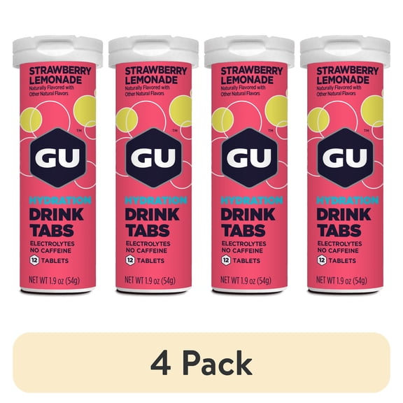 (4 pack) GU Energy Hydration Drink Tabs, Electrolyte Drink Tablets with Potassium, Strawberry Lemonade - 12 Servings