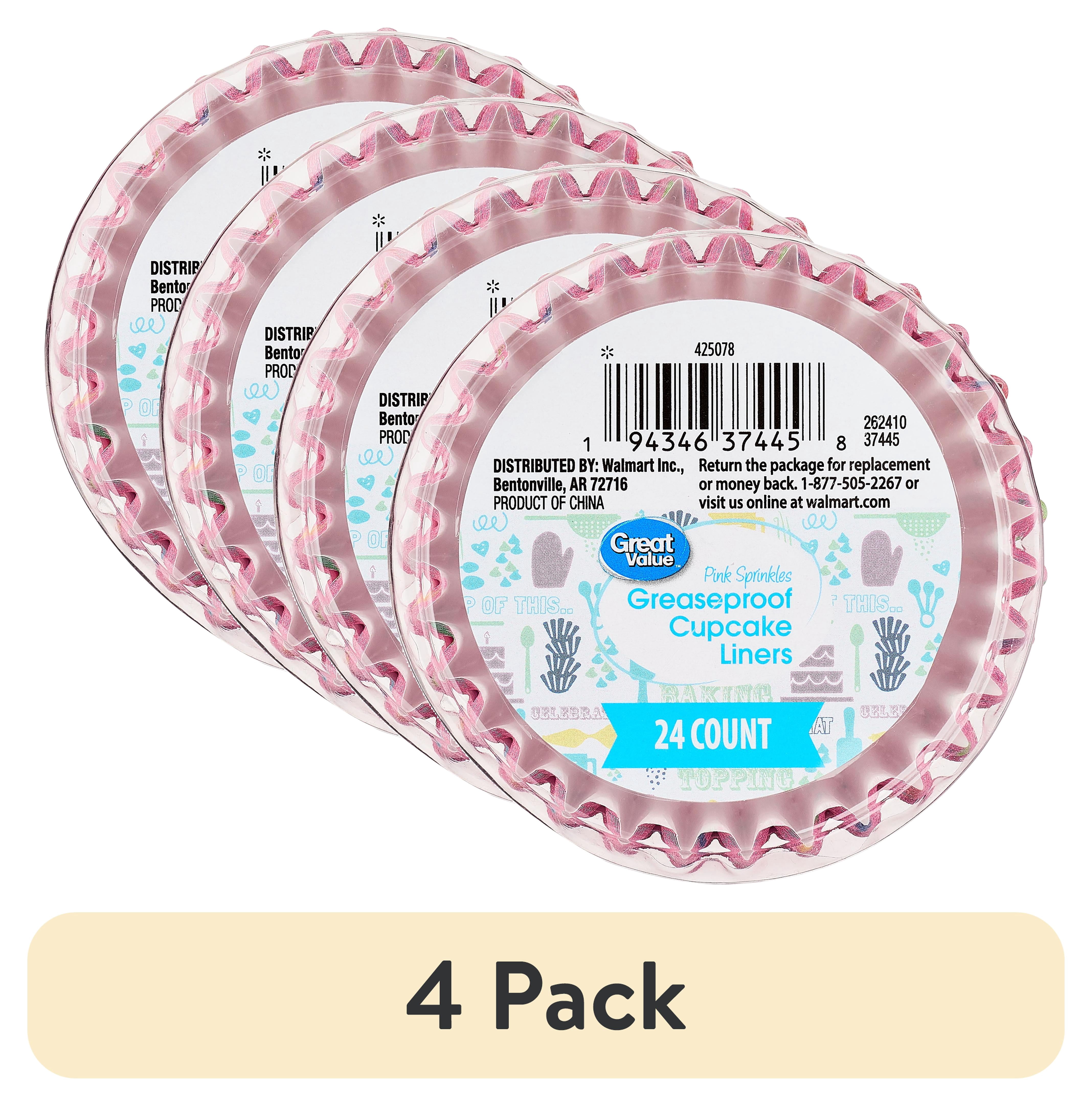 (4 pack) Great Value Pink Sprinkles Greaseproof Cupcake Liners, 24 Count