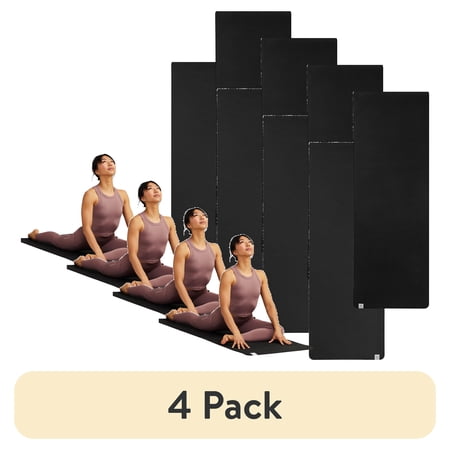 (4 pack) Gaiam Performance Yoga Mat, Made of Durable TPE, 23.5" x 68" x 6MM Thick, Black