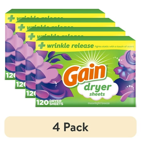 (4 pack) Gain Dryer Sheets, Moonlight Breeze, 120 Count