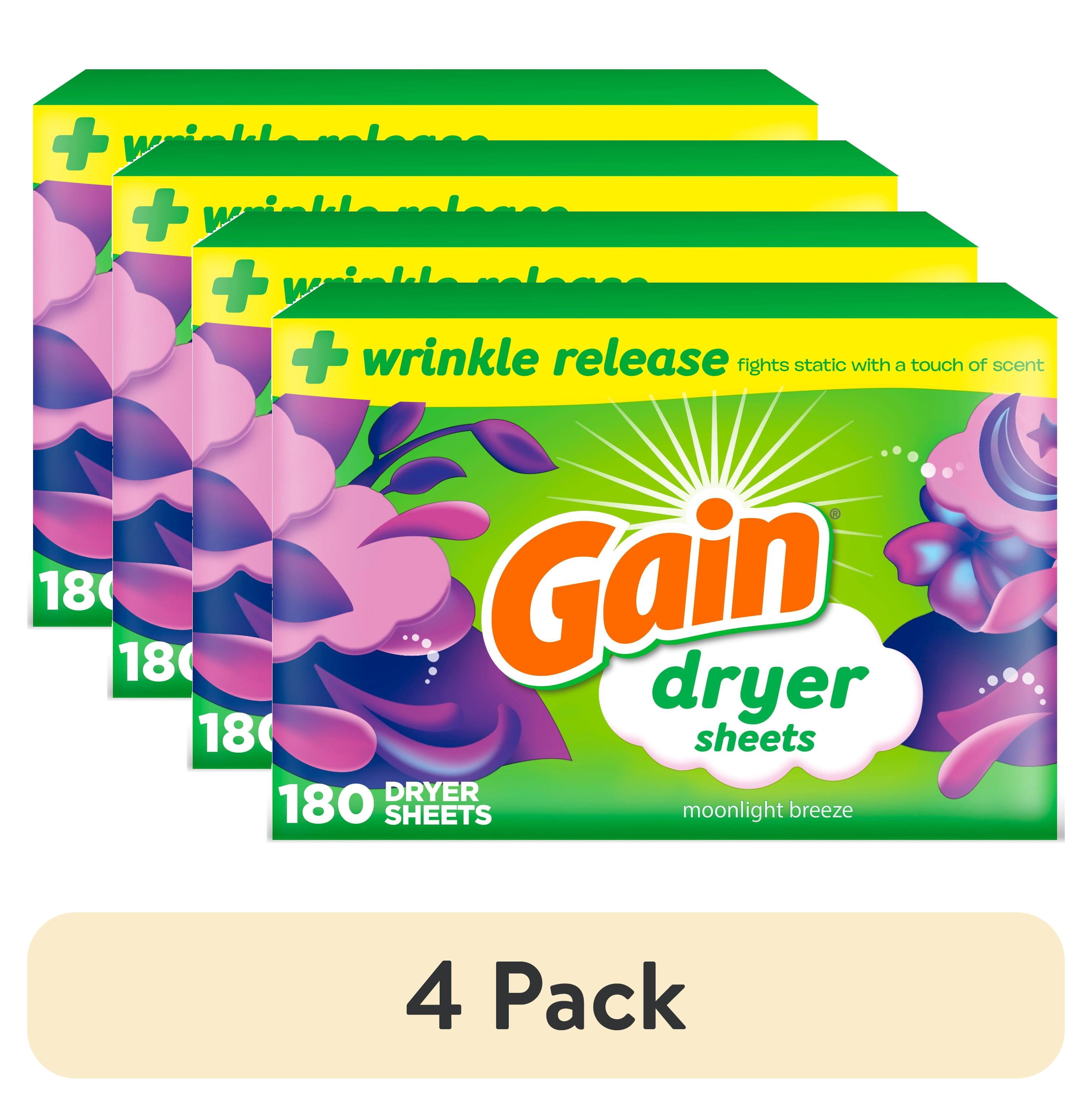 (4 pack) Gain Dryer Sheets, Moonlight Breeze Scent, 180 Count