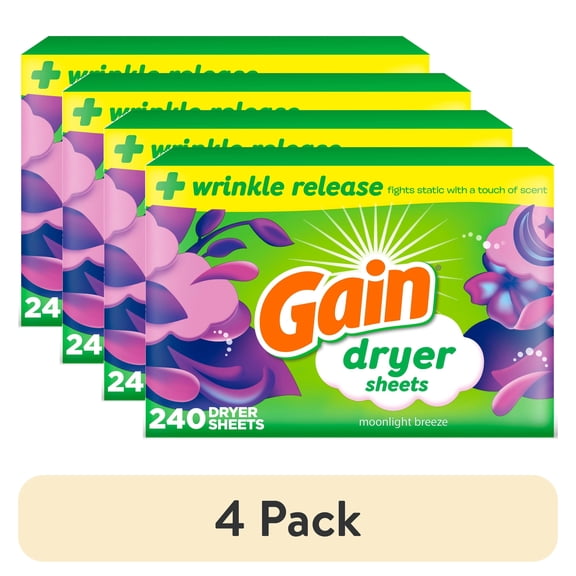 (4 pack) Gain Dryer Sheets, Moonlight Breeze Scent, 240 Count