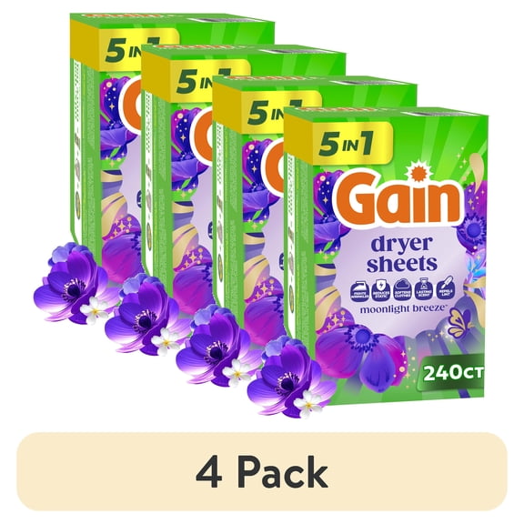 (4 pack) Gain Dryer Sheets, Moonlight Breeze, 240 Count