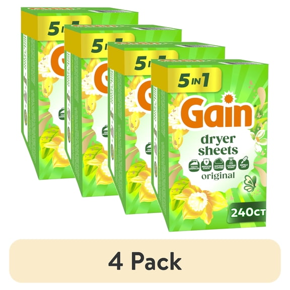 (4 pack) Gain Dryer Sheets, Original Scent, 240 Count