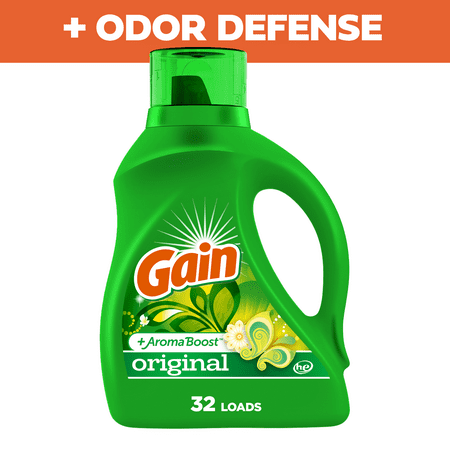 (4 pack) Gain Laundry Detergent Liquid with Odor Fighters, Original Scent, 46 fl oz, 32 Loads
