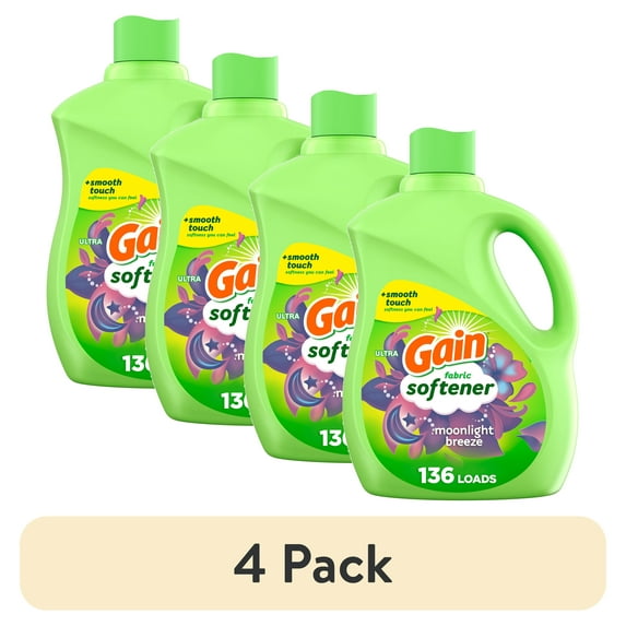 (4 pack) Gain Laundry Liquid Fabric Softener, Moonlight Breeze Scent, 100 fl oz, 136 Loads