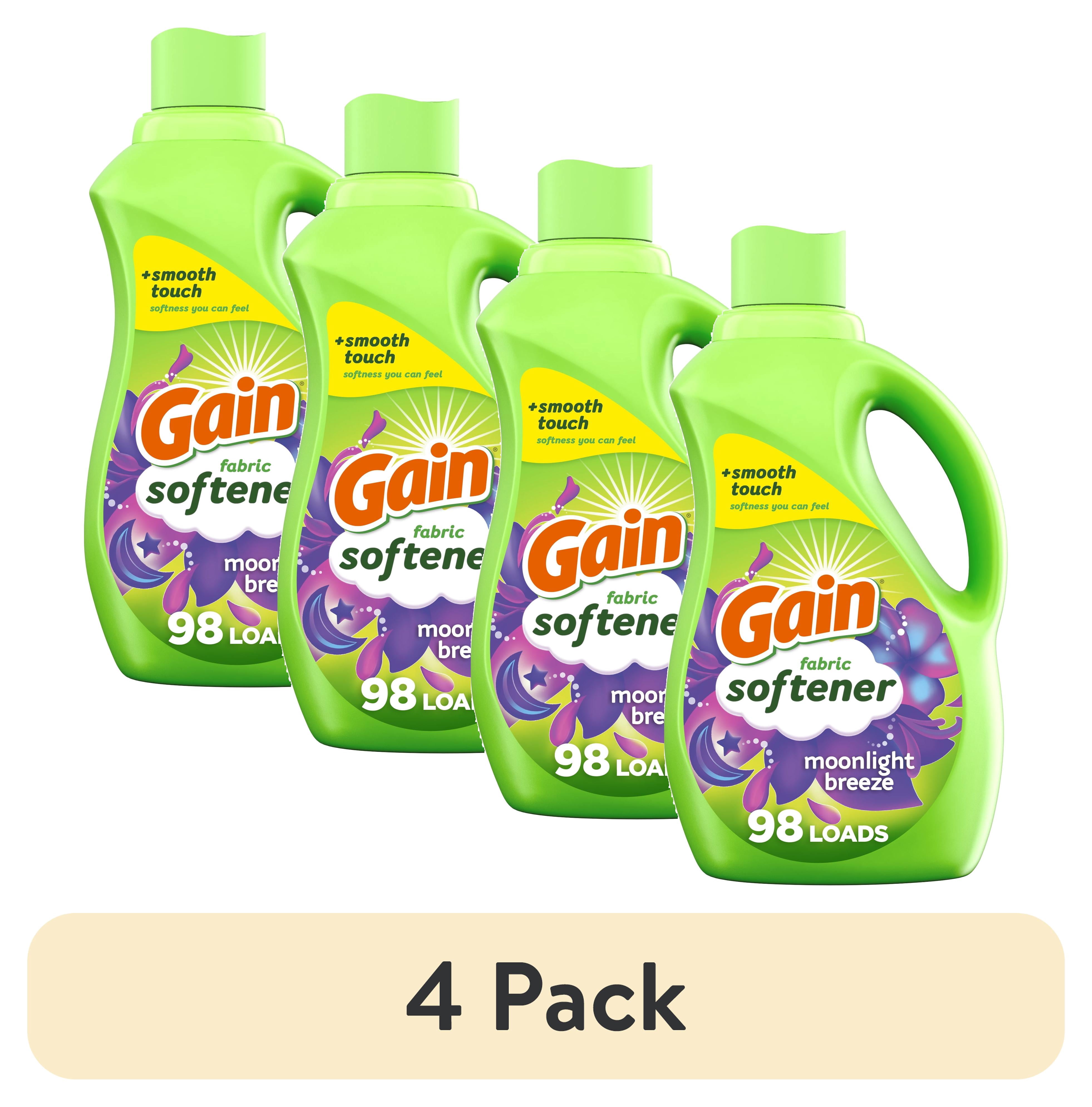 (4 pack) Gain Laundry Liquid Fabric Softener and Conditioner, Moonlight Breeze Scent, 72 fl oz, 98 Loads