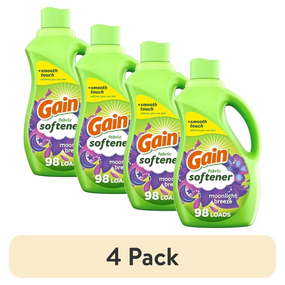 (4 pack) Gain Laundry Liquid Fabric Softener and Conditioner, Moonlight Breeze Scent, 72 fl oz, 98 Loads