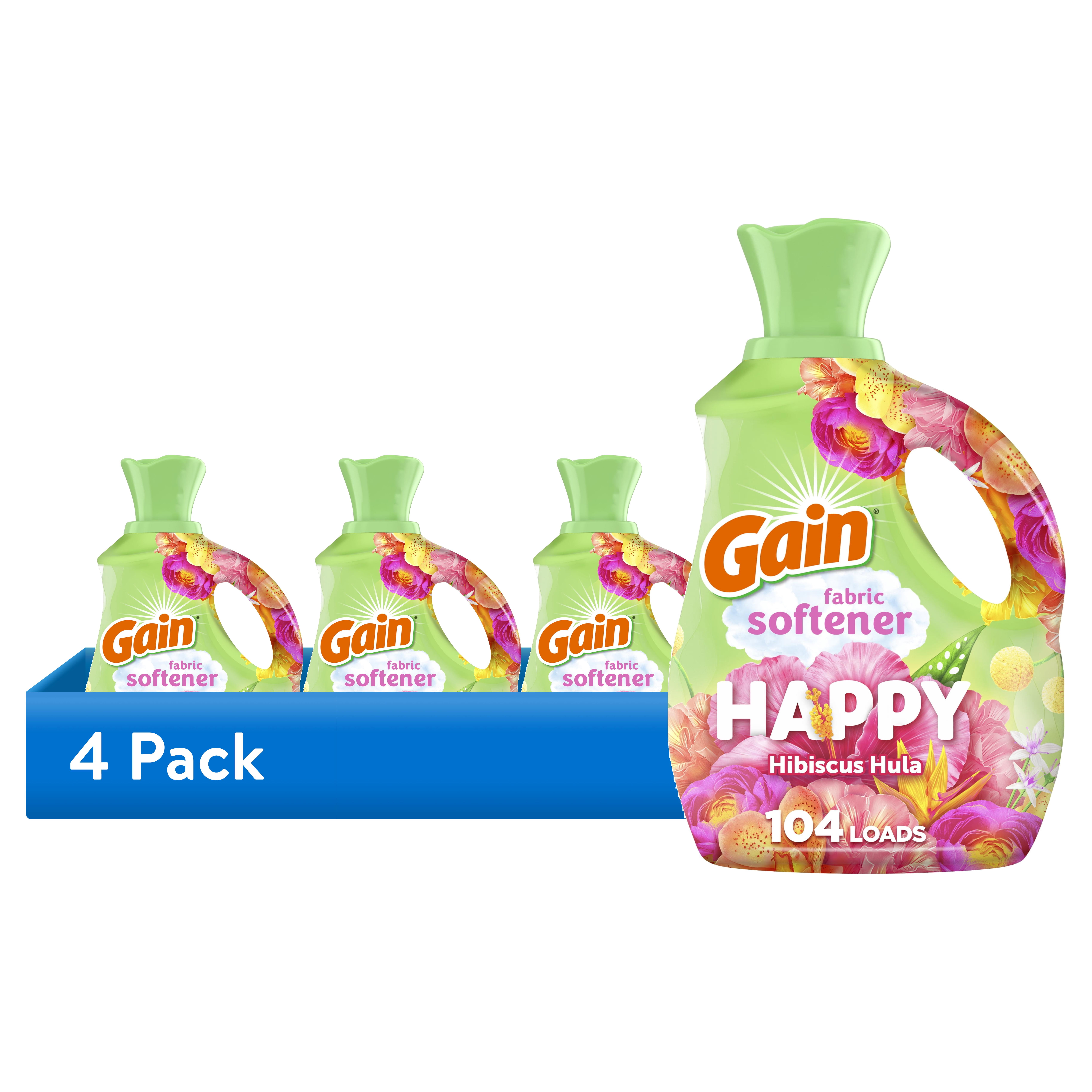 (4 pack) Gain Liquid Fabric Softener and Conditioner, Happy, Hibiscus Hula Scent, 71 fl oz, 104 Loads