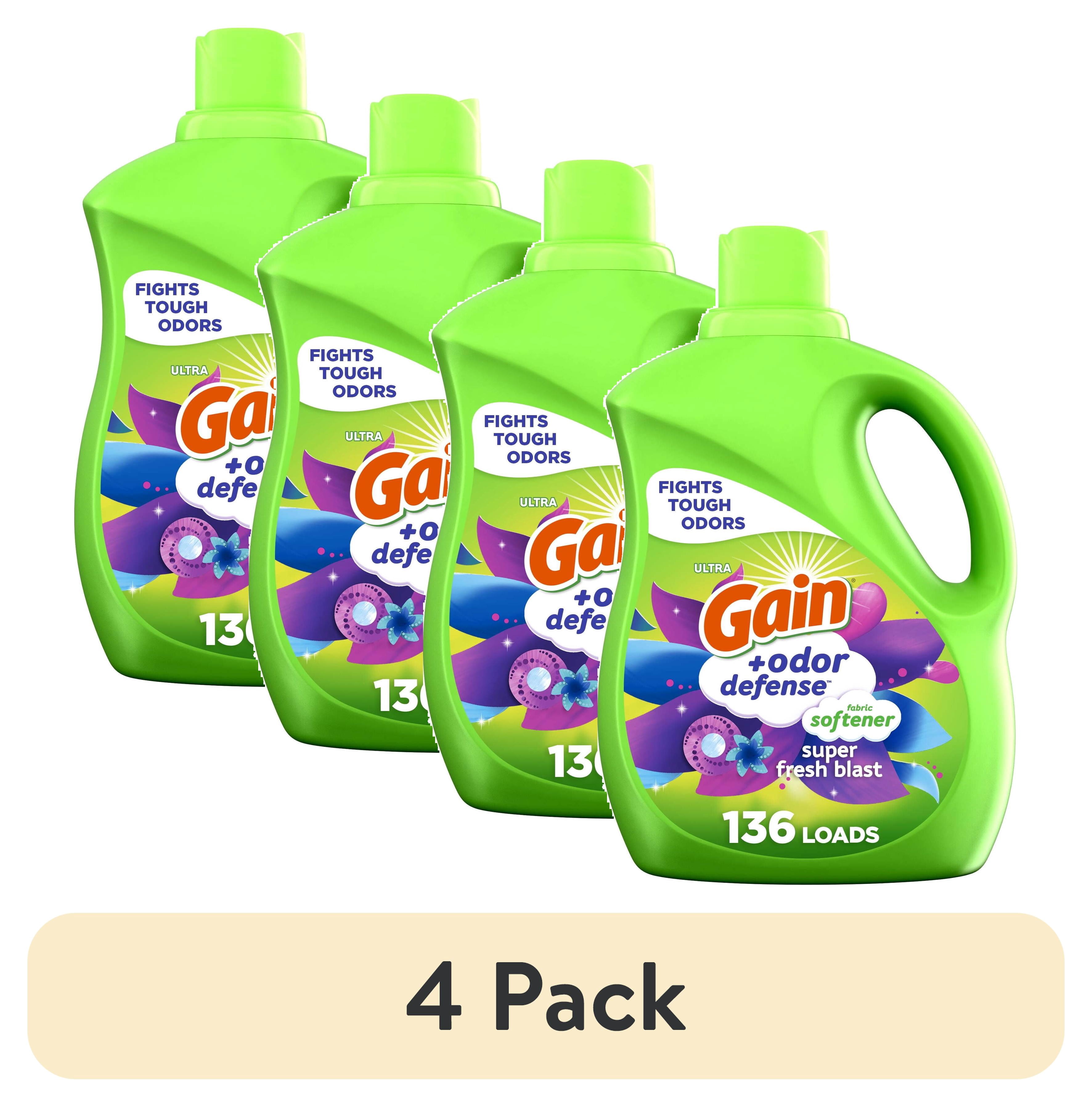 (4 pack) Gain Odor Defense Liquid Fabric Softener and Conditioner, Super Fresh Blast, 100 fl oz, 136 Loads