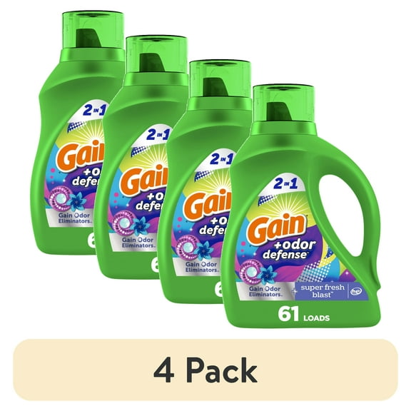 (4 pack) Gain Odor Defense Liquid Laundry Detergent, Super Fresh Blast Scent, 88 fl oz, 61 Loads