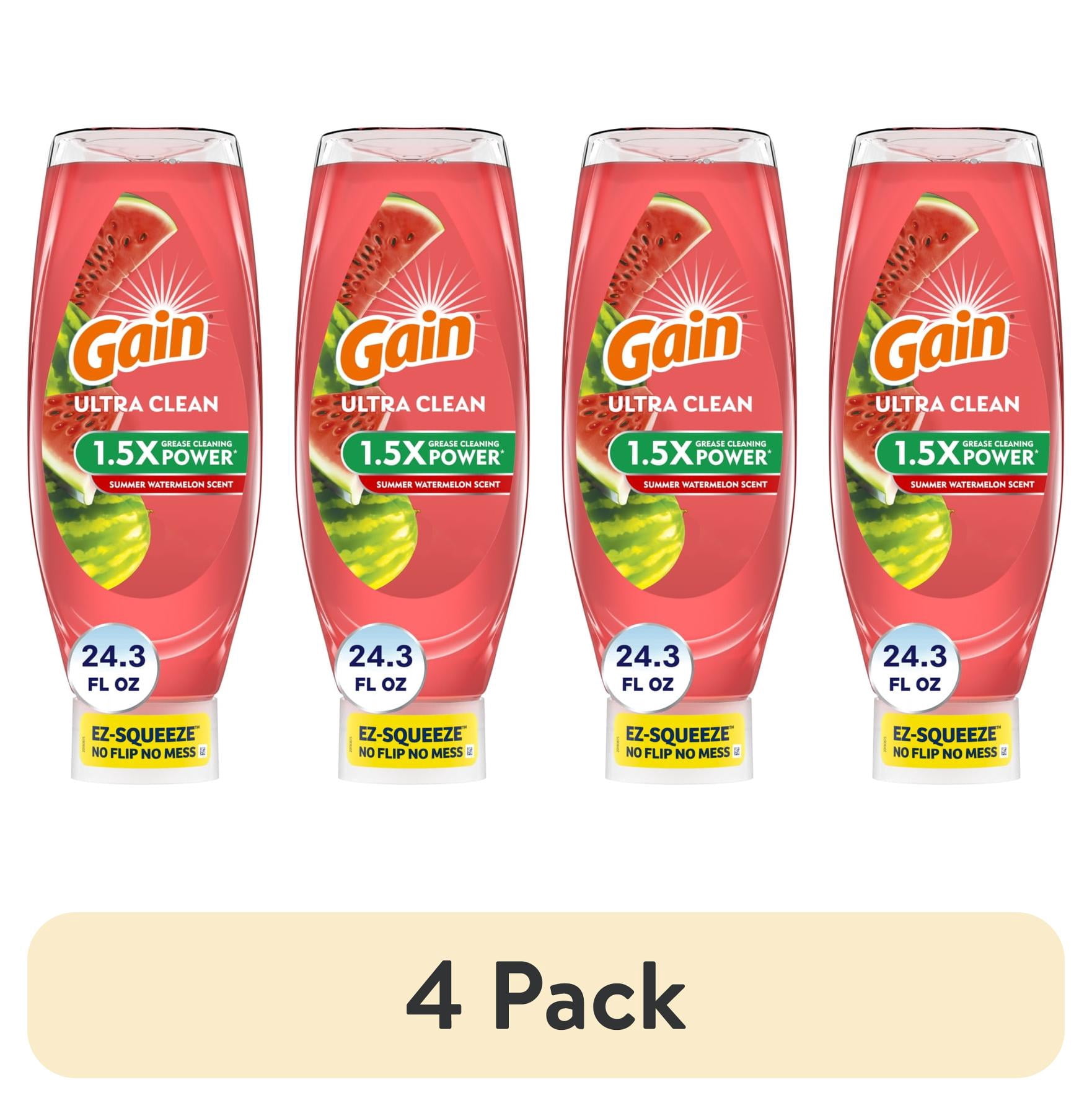 (4 pack) Gain Ultra Original EZ-Squeeze Dish Soap, Dishwashing Liquid, Summer Watermelon, 24.3 fl oz