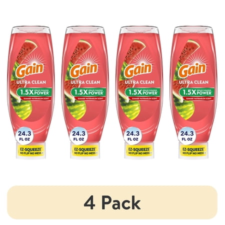 (4 pack) Gain Ultra Original EZ-Squeeze Dish Soap, Dishwashing Liquid, Summer Watermelon, 24.3 fl oz