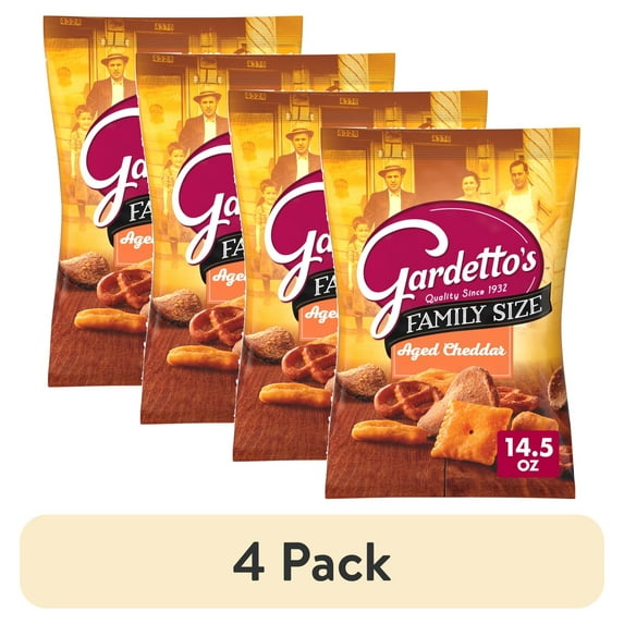 (4 pack) Gardetto's Snack Mix, Aged Cheddar, Family Size Pub and Party Mix, 14.5 oz Bag
