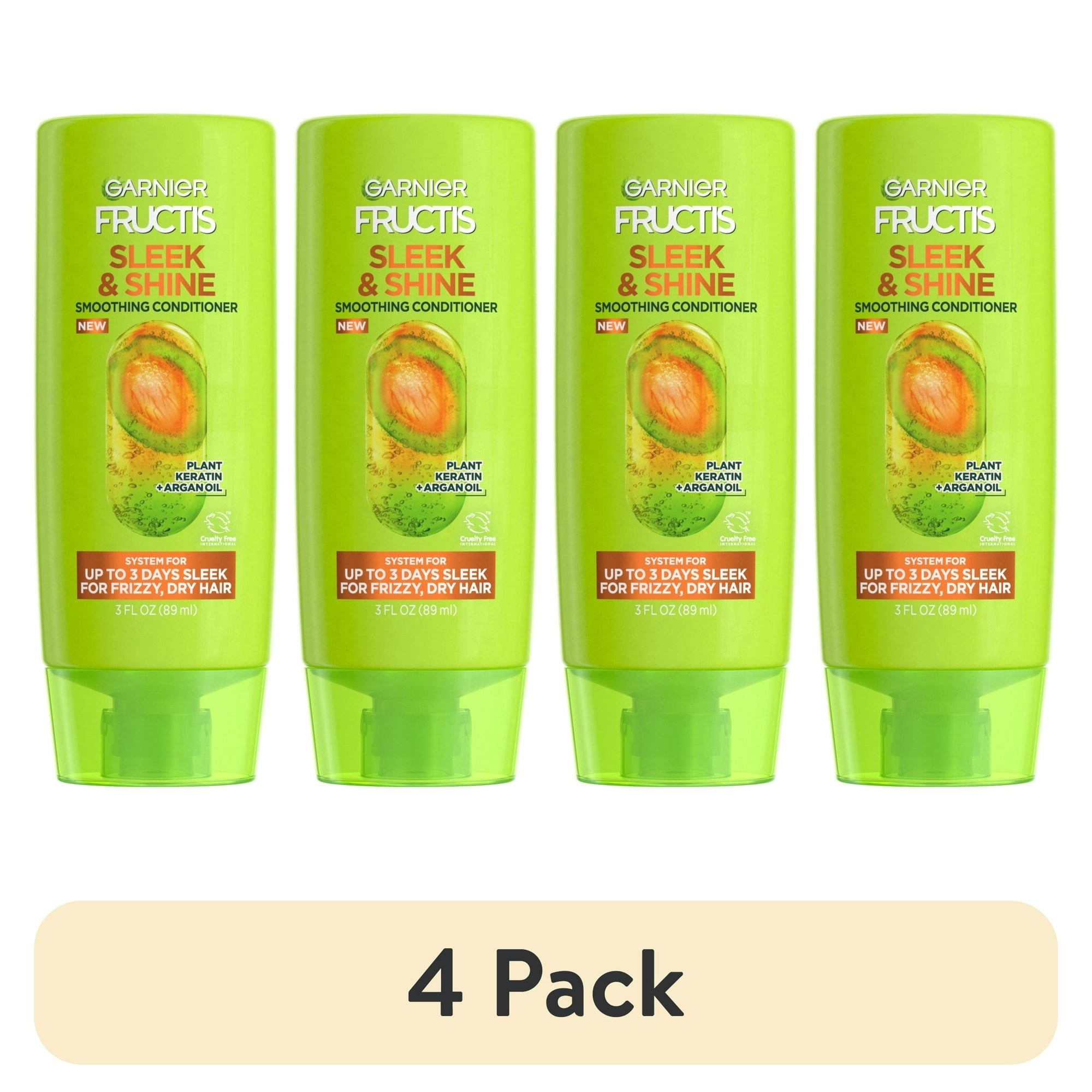 (4 pack) Garnier Fructis Sleek & Shine Conditioner for Frizzy, Dry Hair, 3 fl oz