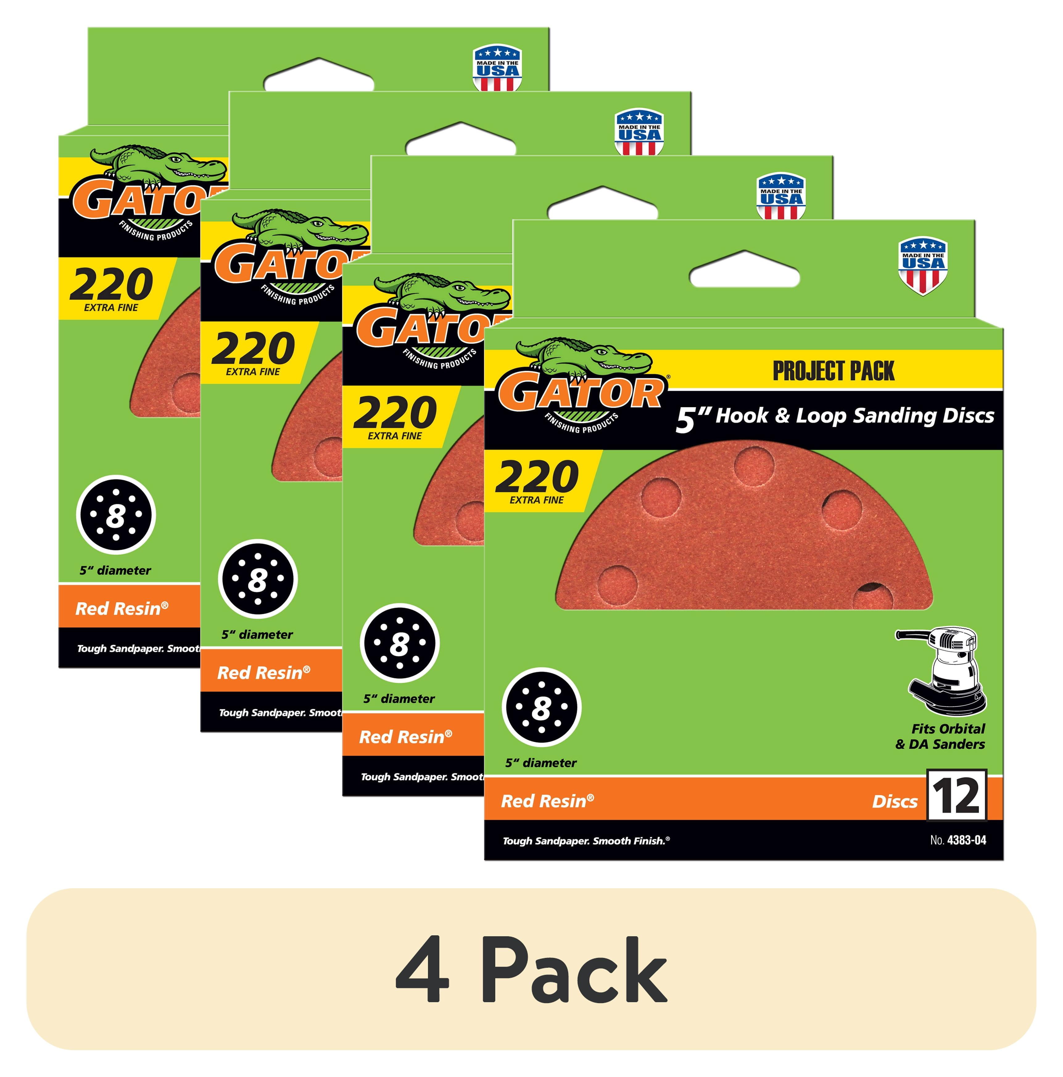 (4 pack) Gator 438304 5 in Extra Fine 220 Grit Hook & Loop Sanding Discs, 12 Pieces